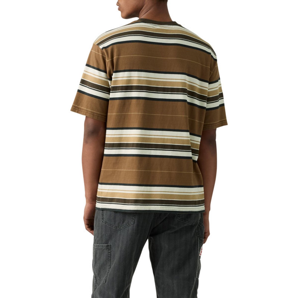 T-shirt marron en coton avec un imprimé fantaisie rayé et des manches courtes marron, LEVI'S