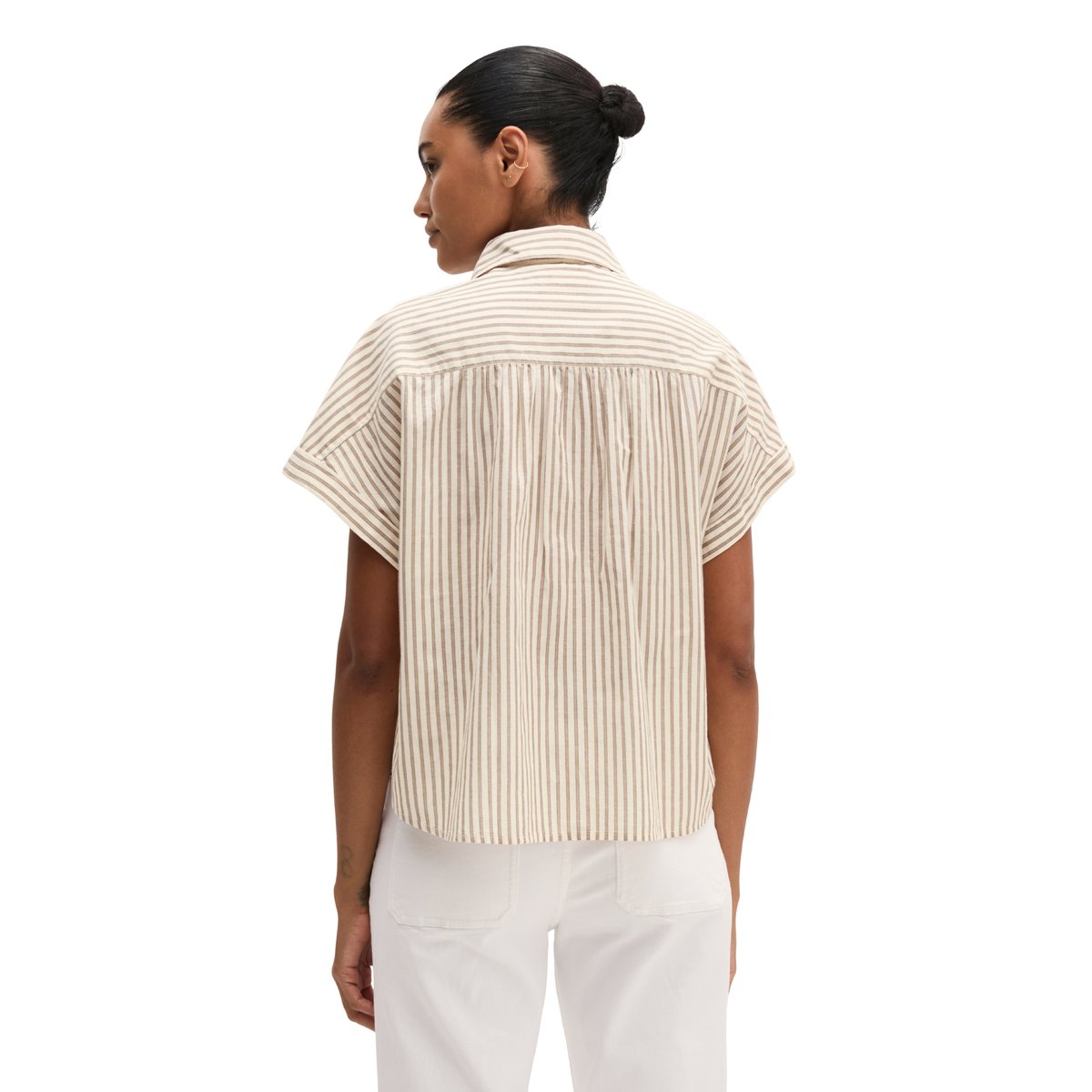 Blouse rayée relaxed en voile de coton beige, MARC O'POLO