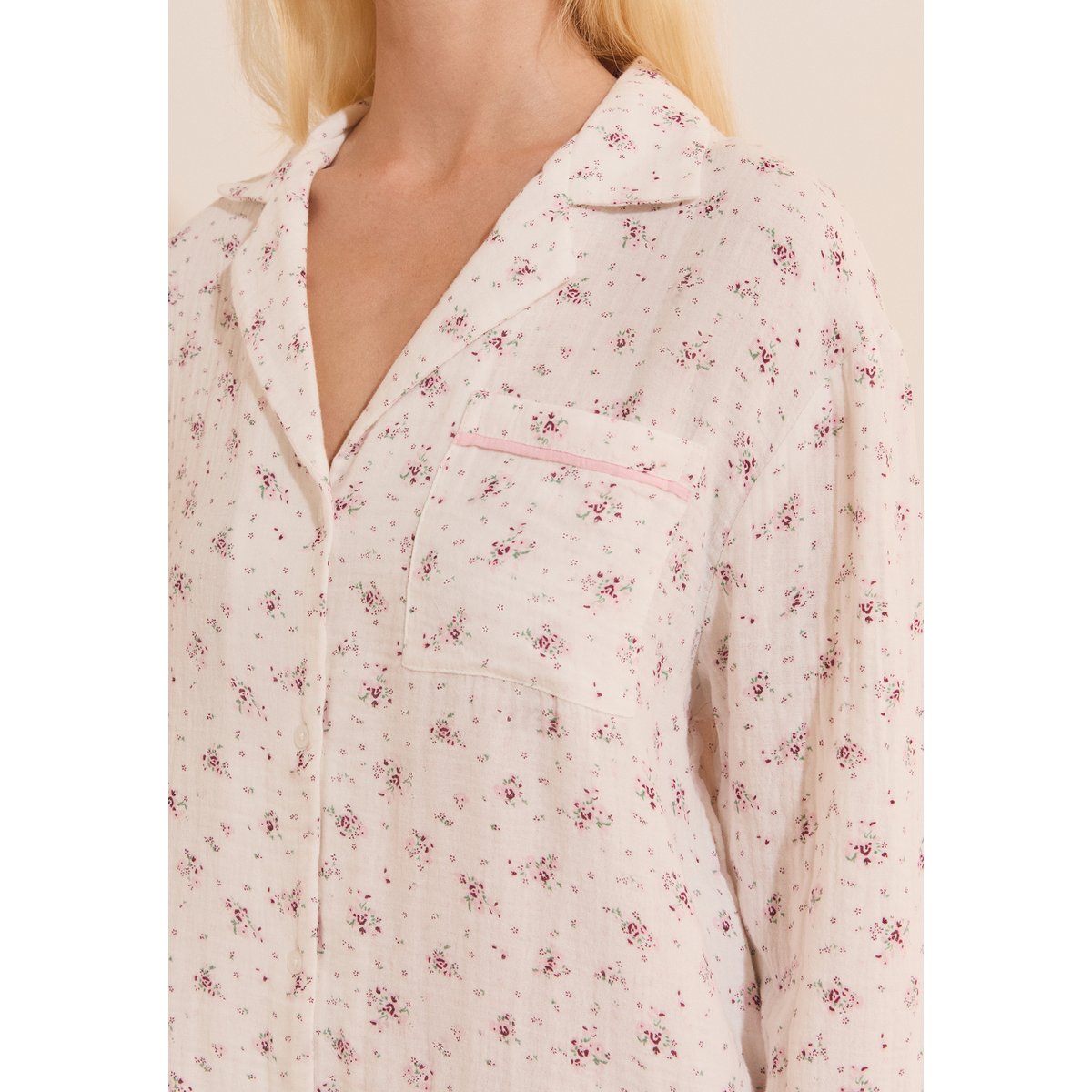 Chemise de nuit à motifs en coton CLEA rose, ETAM