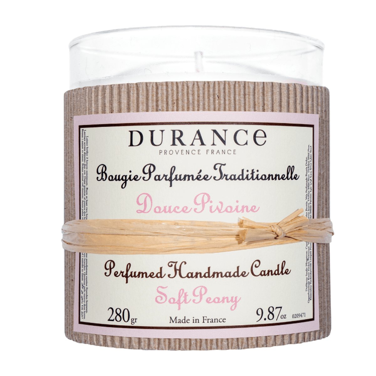 Grande bougie Douce Pivoine couleur unique, DURANCE