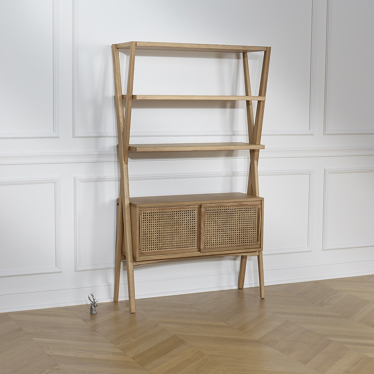 Etagère portes coulissantes style contemporain en chêne et cannage DOROTHY beige, ROBIN DES BOIS