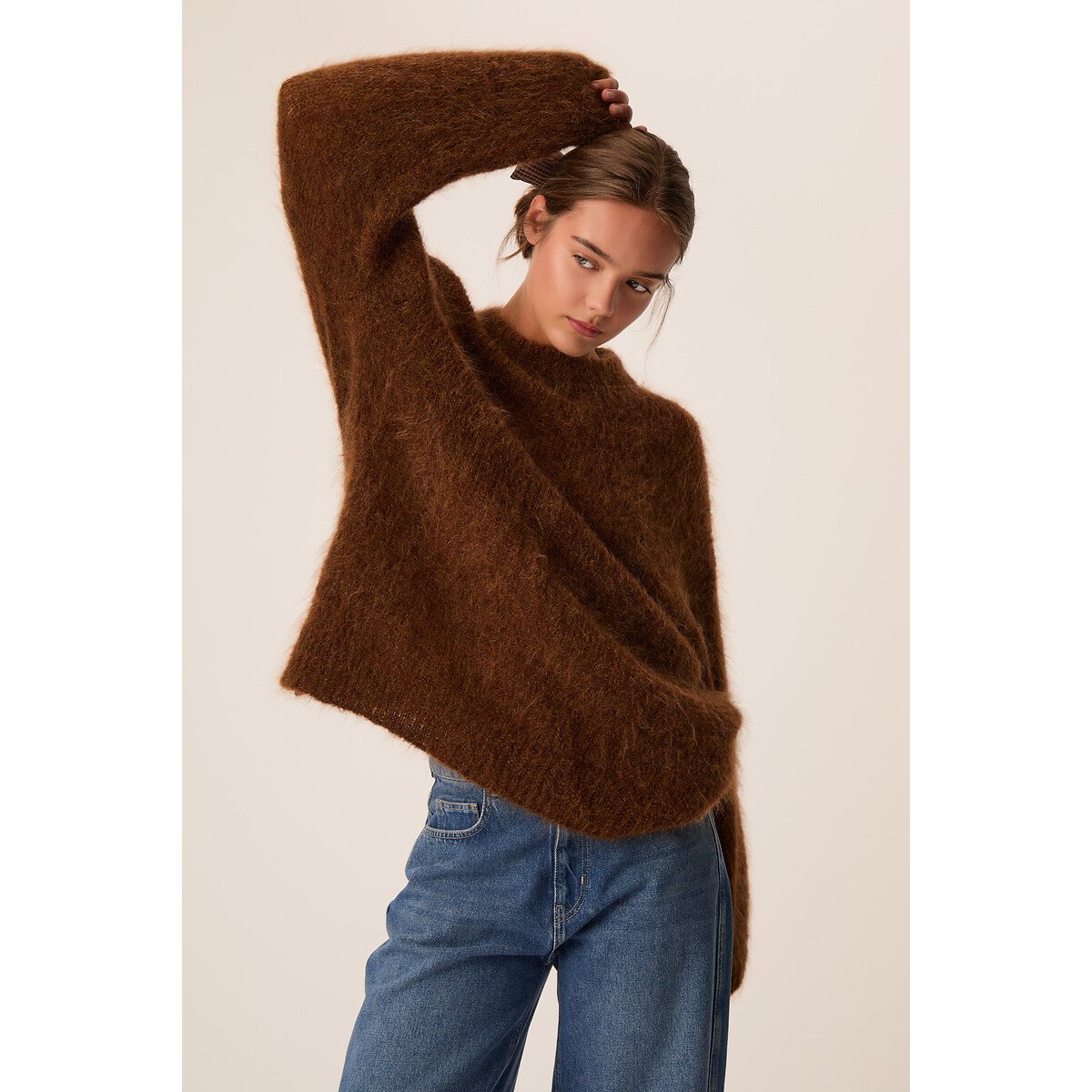 Pullover mit Rundhalsausschnitt aus Mohair-Mischgewebe, ALENA cognac, DES PETITS HAUTS