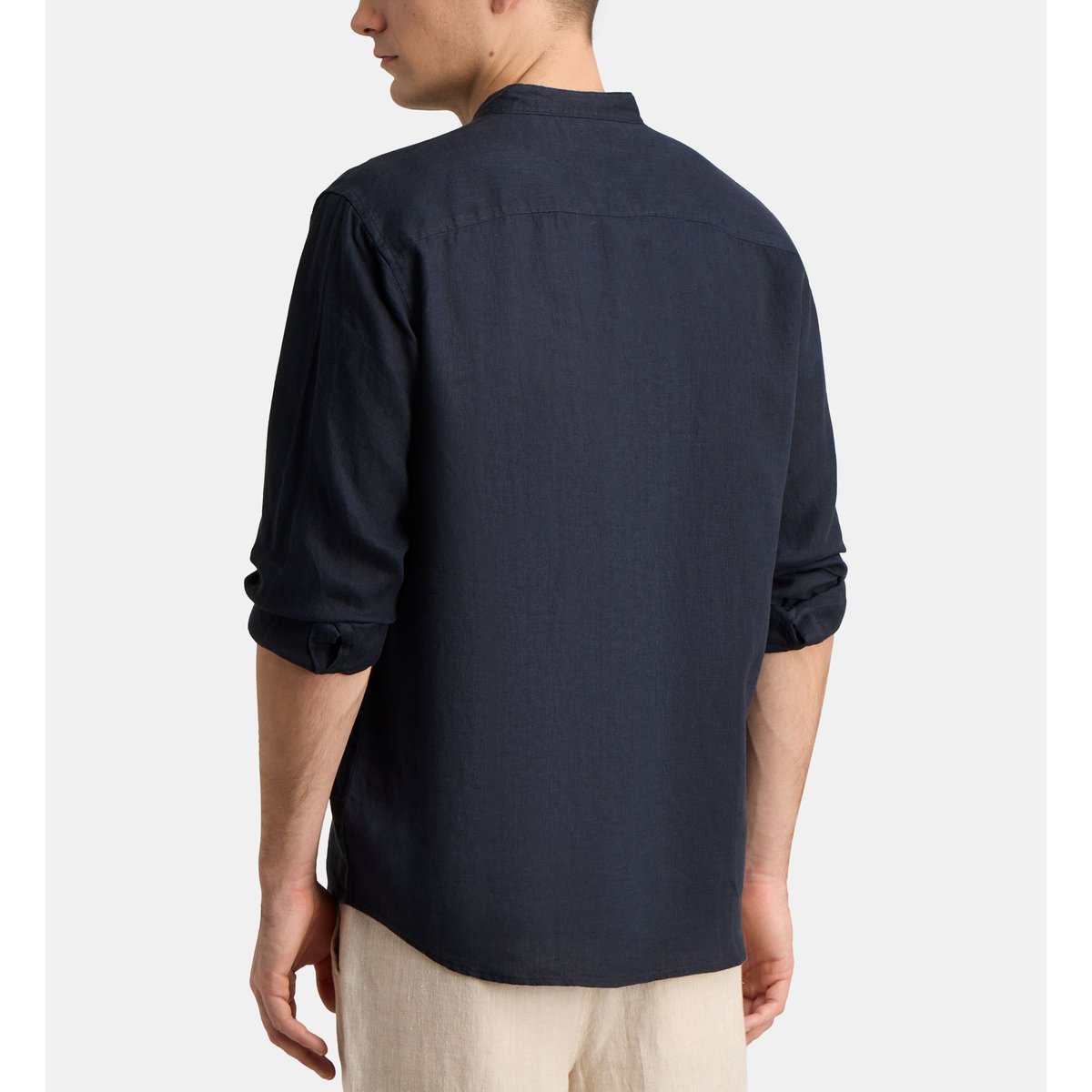 Chemise droite pimoa unie en lin bleu marine, GALERIES LAFAYETTE