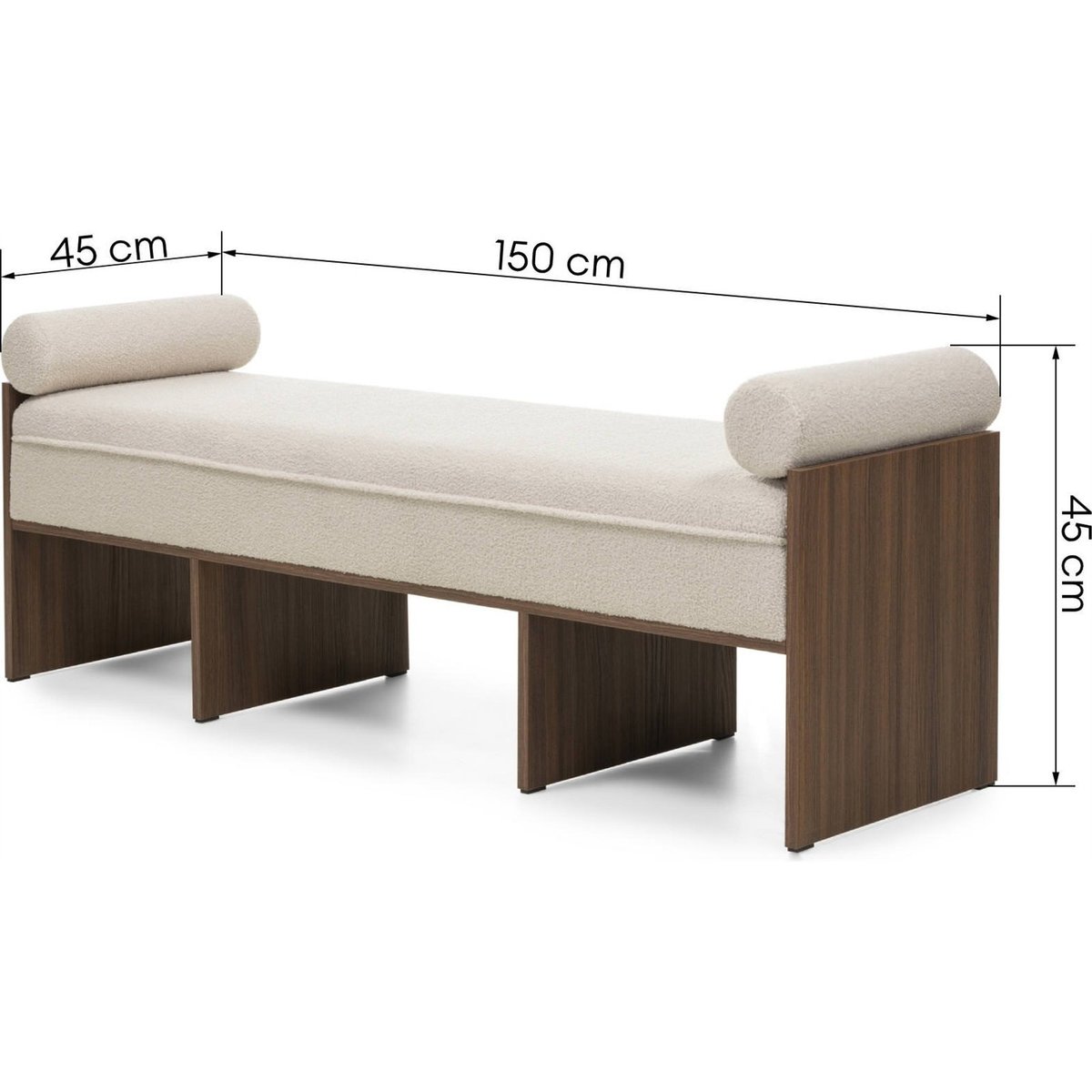 Banquette en bouclé collection FOPPO beige clair et noyer wisconsin, RECOLLECTION