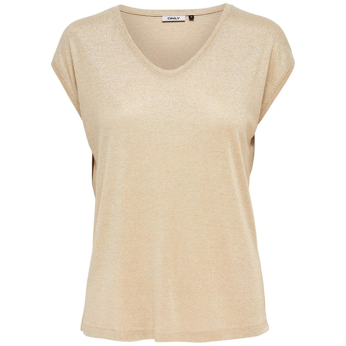 Metallic V-Neck T-Shirt with Short Sleeves gold-coloured, ONLY