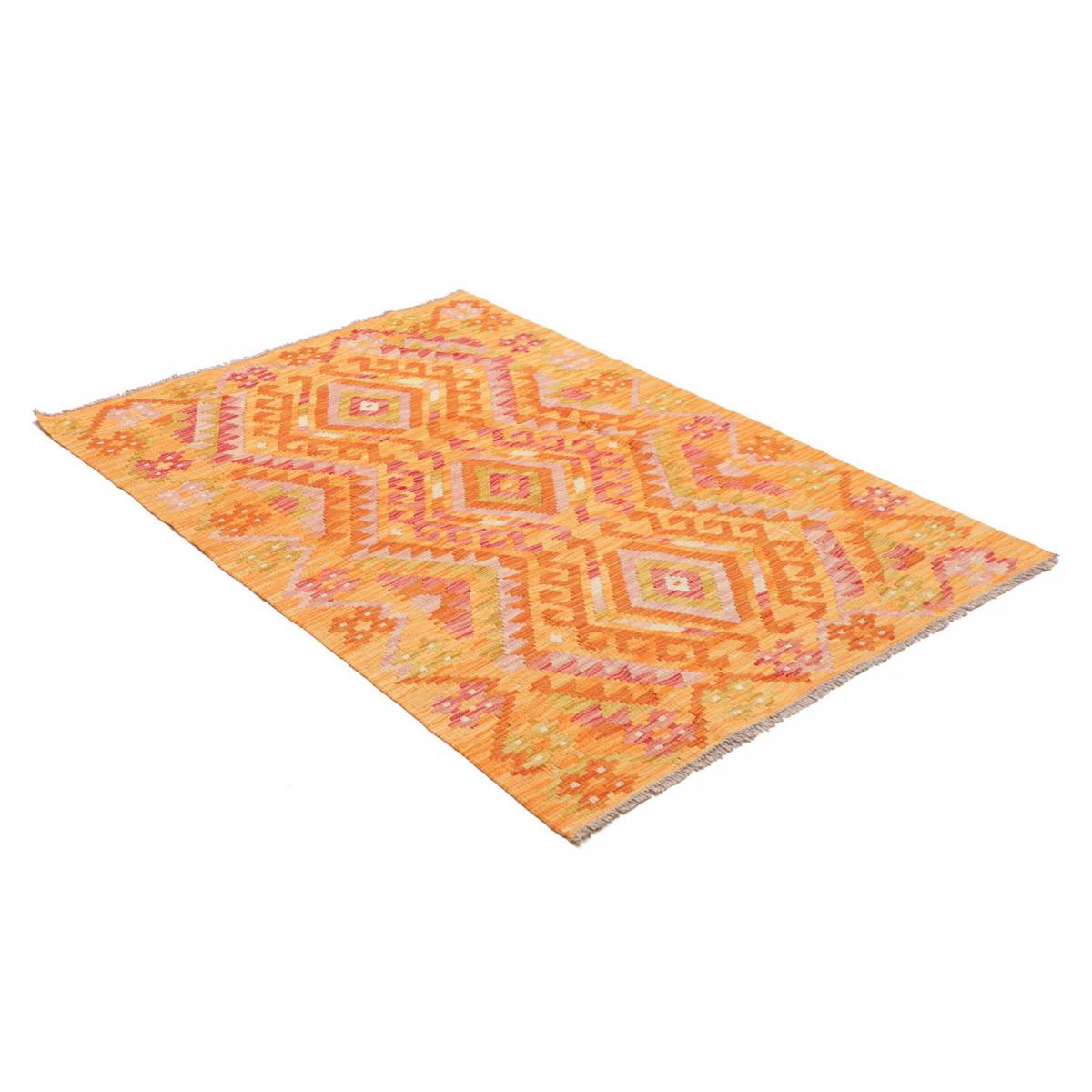 Tapis kilim ethnique, tissage plat artisanal, KILIM 78 orange, rouge, vert, UN AMOUR DE TAPIS