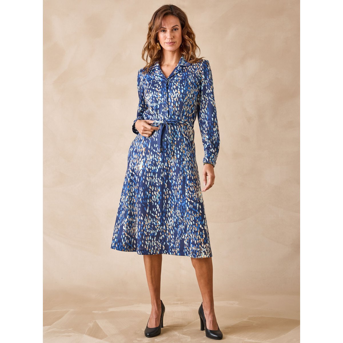 Robe col tailleur manches longues imprimé marine, DAXON