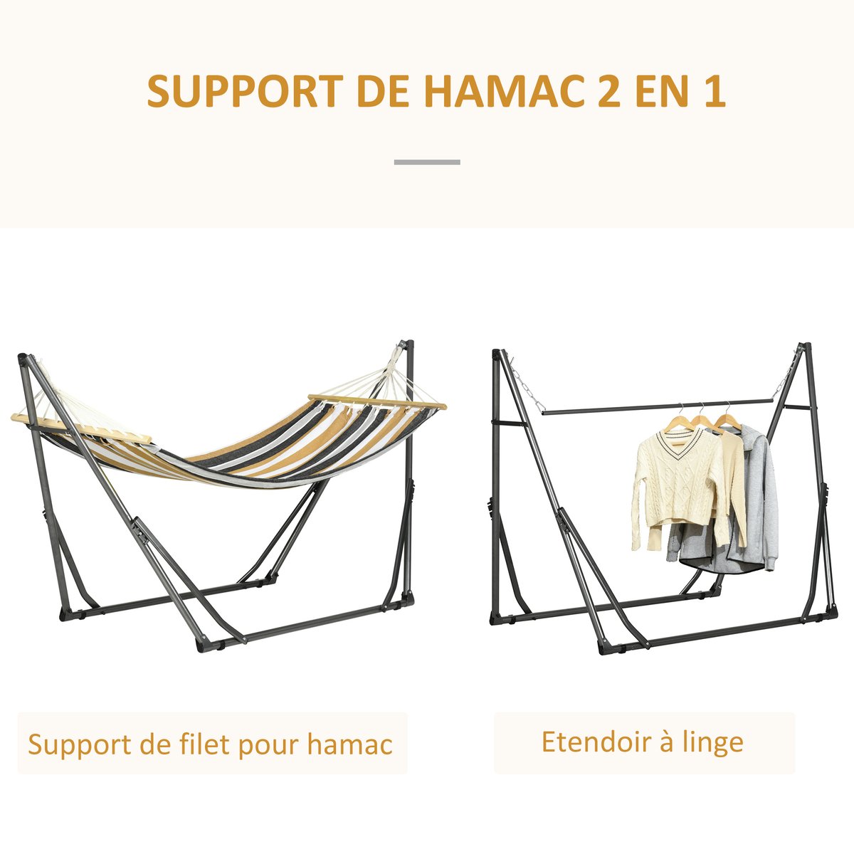 Hamac Acier Gris marron, OUTSUNNY