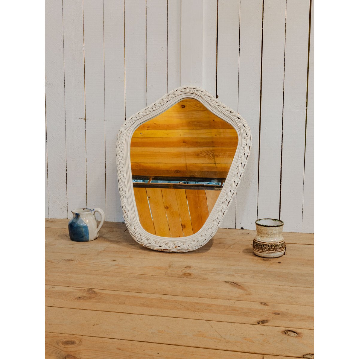 Miroir en osier blanc Georges N°1523 - Bon état blanc, DEBONGOUT