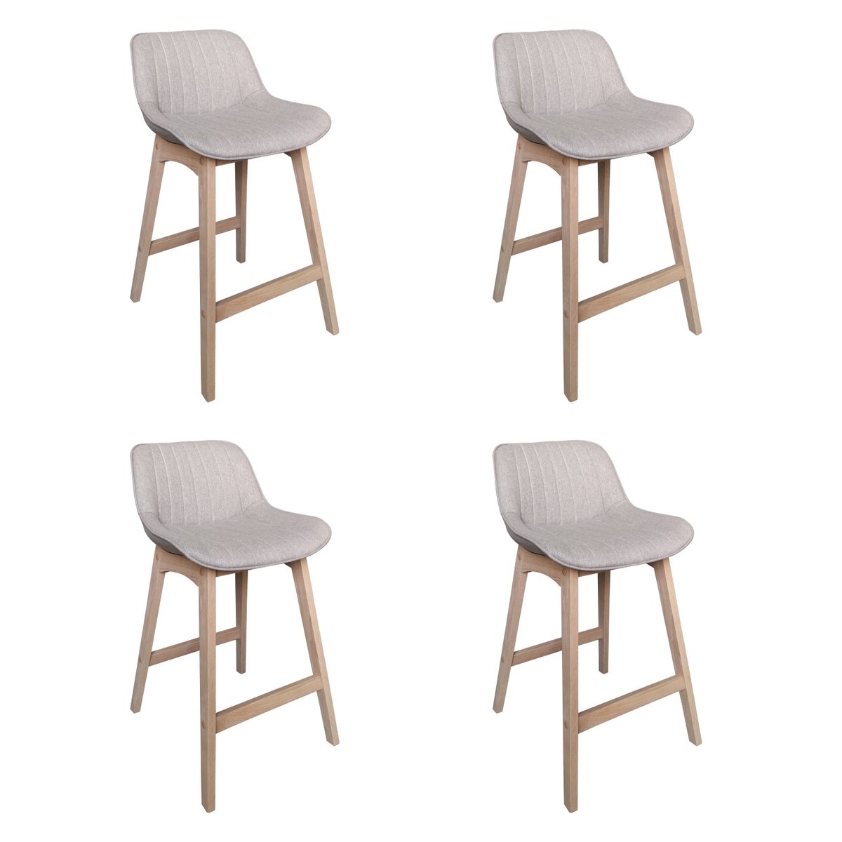 Lot de chaises d'îlot et bar en chêne et assise tissu 65cm MELLOW | Lot de 4 gris clair, MOB IN