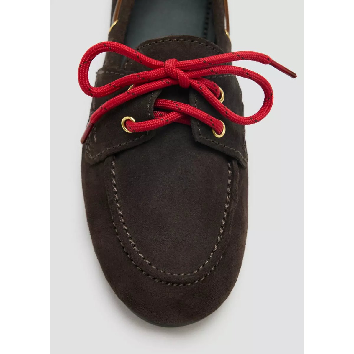 Chaussures bateau cuir à lacets chocolat, MANGO