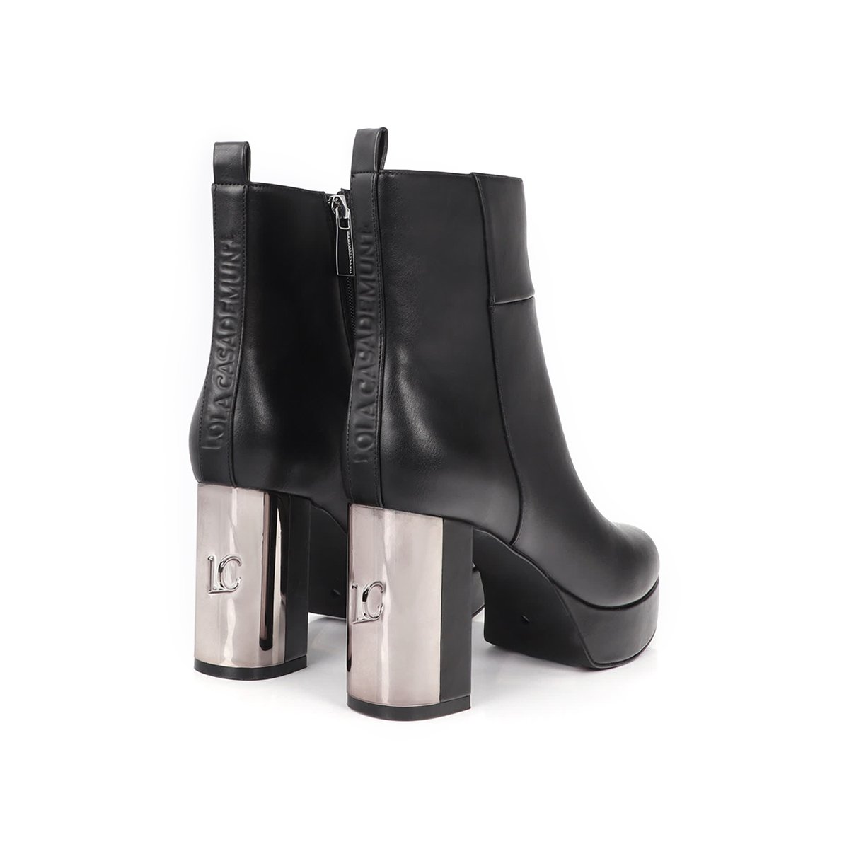 Bottines à plateforme et talon bloc métallique noir, LOLA CASADEMUNT