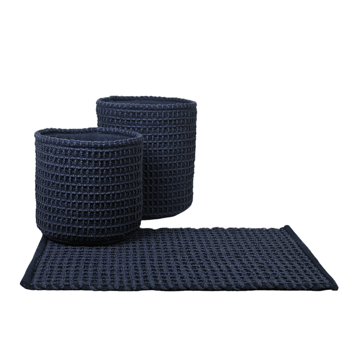 Tapis d'intérieur ou salle de bain en nid d'abeille WAFFLE bleu nuit, SENSEI MAISON