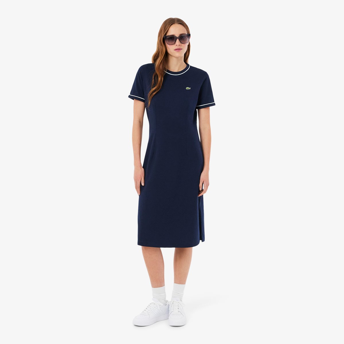 Robe t-shirt jersey liserés bleu-3ui, LACOSTE
