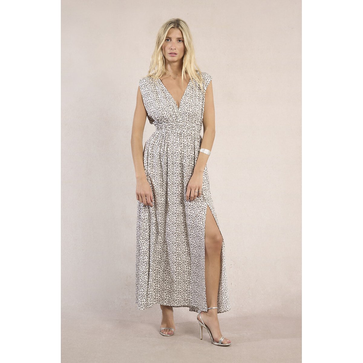 Robe longue imprimée sans manches imprimé léopard, MOLLY BRACKEN