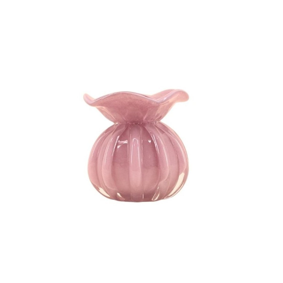 Vase boule plissé en verre, H11cm rose, DECOSTAR