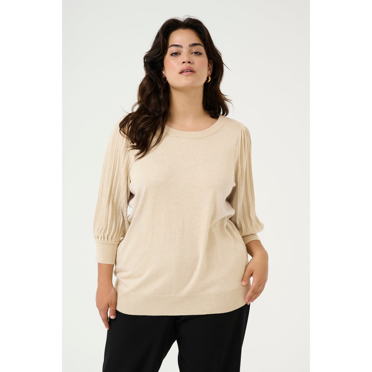 Pullover tricoté beige feather gray melange, KAFFE CURVE