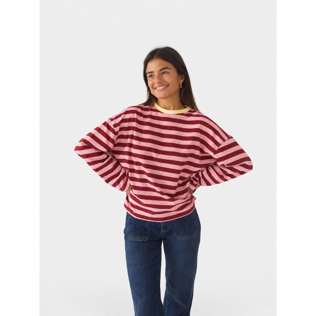 T-shirt rayé manches longues NÚRIA bordeaux / rose / jaune, MINDTRAVELER