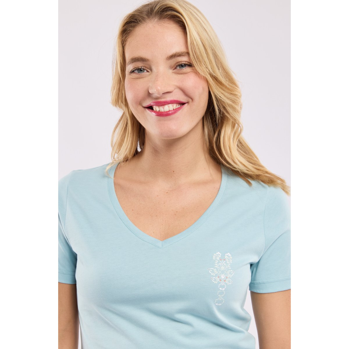 T-shirt col V en coton léger homard fleuri/d97, ARMOR-LUX