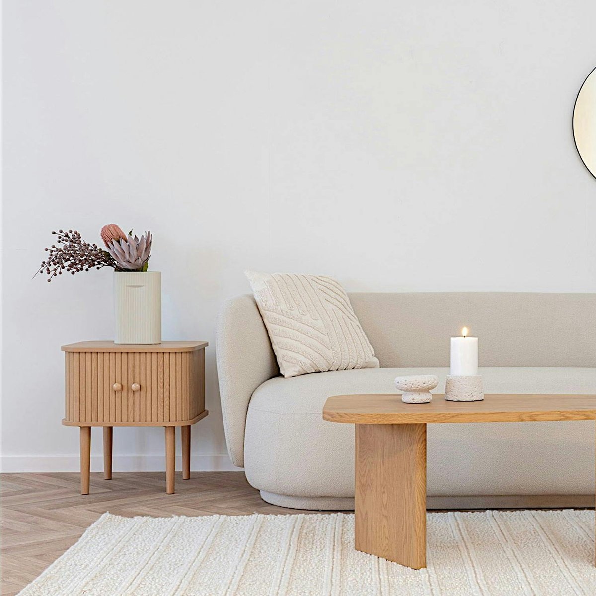 Table de chevet moderne à façade coulissante MATERA bois naturel, PIER IMPORT