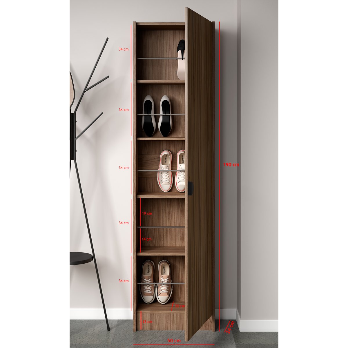 Meuble à chaussures en placard, NUX noyer velmore-lattes noyer, HERDASA