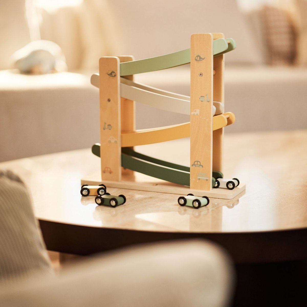 Circuit voiture bleu, jaune, vert d'eau, JOLLEIN