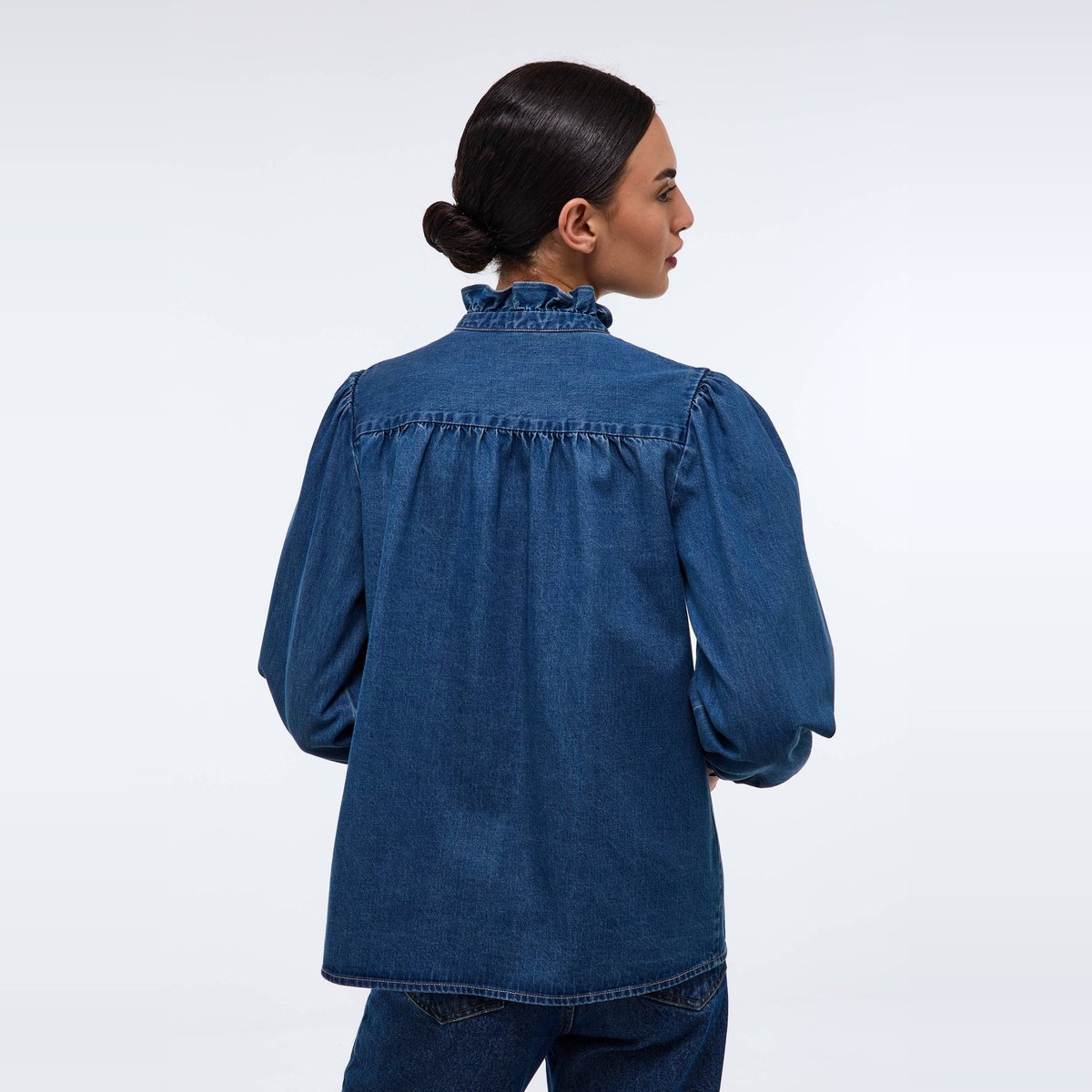 Blouse manches longues unie en denim en coton BIO GOTS stone denim, MONOPRIX