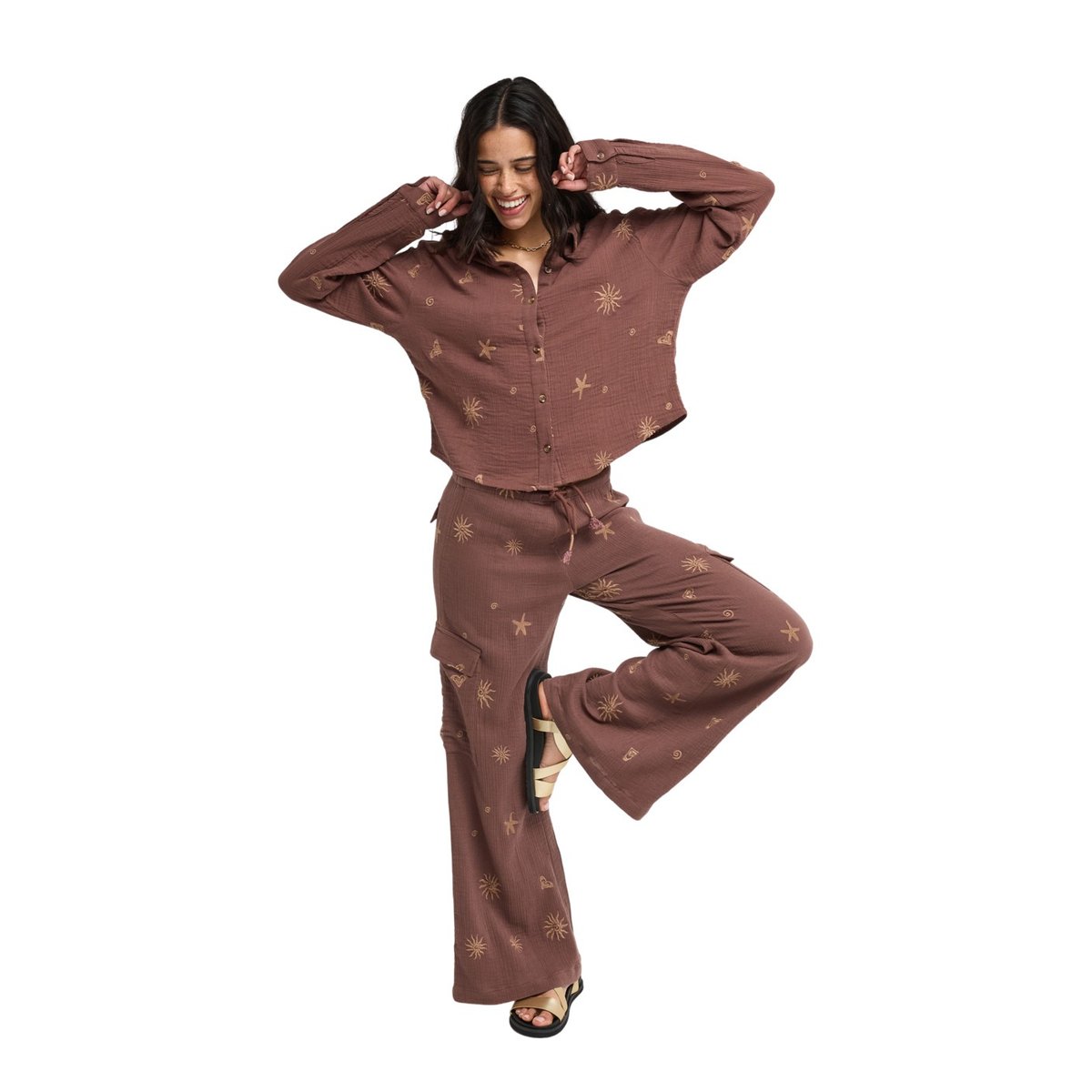 Chemise décontractée à boutons LET IT GO AGAIN EMBY. marron pepper corn sunny ditsy, ROXY