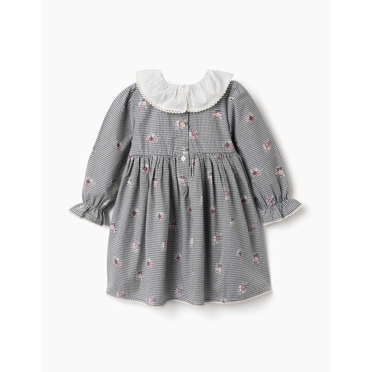 Robe en coton à motif Vichy et imprimé floral bleu foncé, ZIPPY