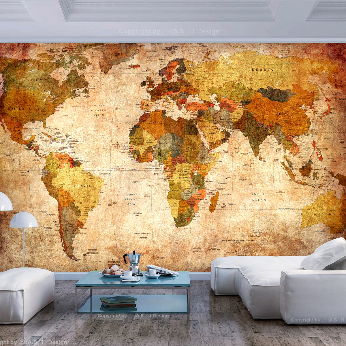 Papier peint intissé panoramique Carte du monde Old World Map beige, EDEN