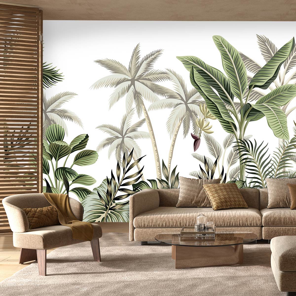 Papier peint panoramique jungle cacao intissé, HEXOA