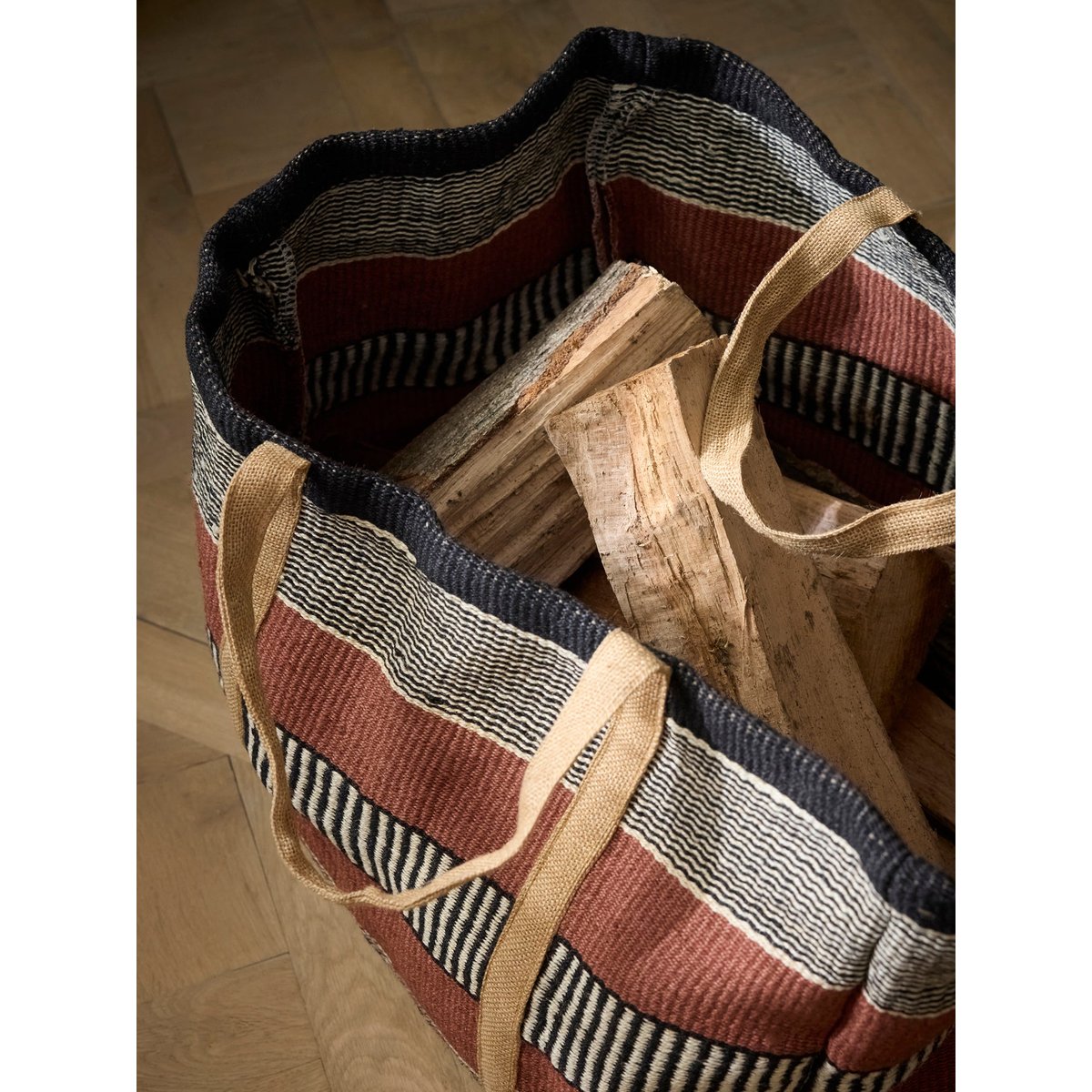 Sac à bûches rayé en jute rayure multico, CYRILLUS