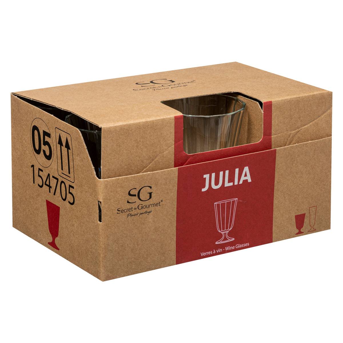 Lot de 6 verres à eau en verre JULIA transparent, SECRET DE GOURMET