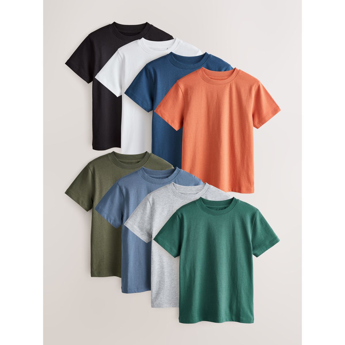 T-shirt à manches courtes, lot de 8 noir/vert/bleu/blanc/rouille/gris, NEXT