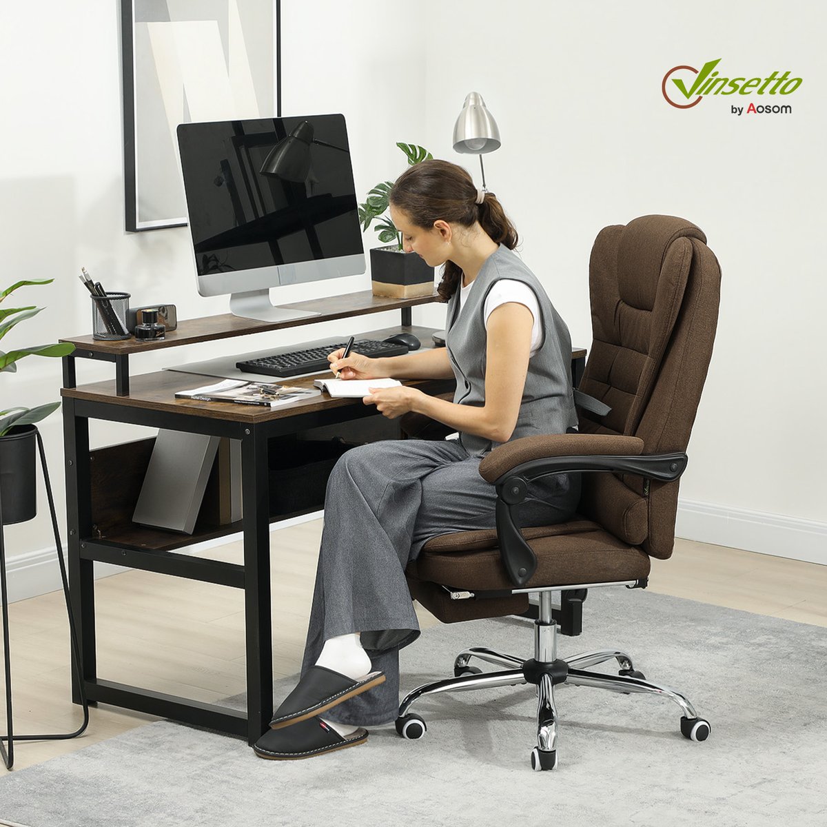 Chaise de bureau Polyester Marron marron, HOMCOM