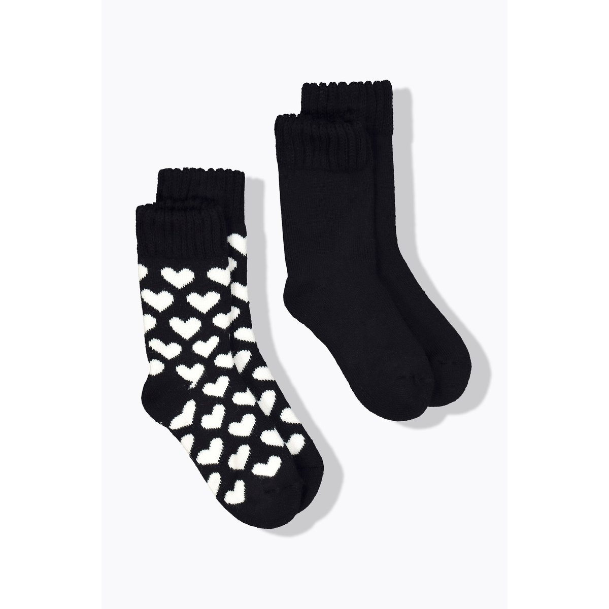 Lot de 2 paires de chaussettes, uni/cœurs noir, ULLA POPKEN