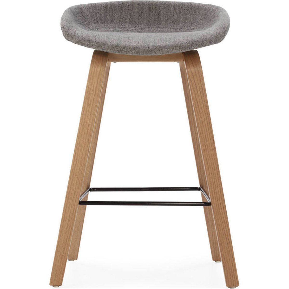 Tabouret haut en hêtre et tissu naturel et gris, RECOLLECTION