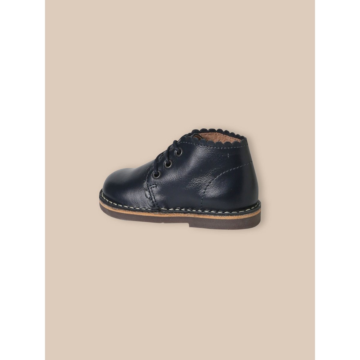 Bottines festonnées en cuir marine, CYRILLUS