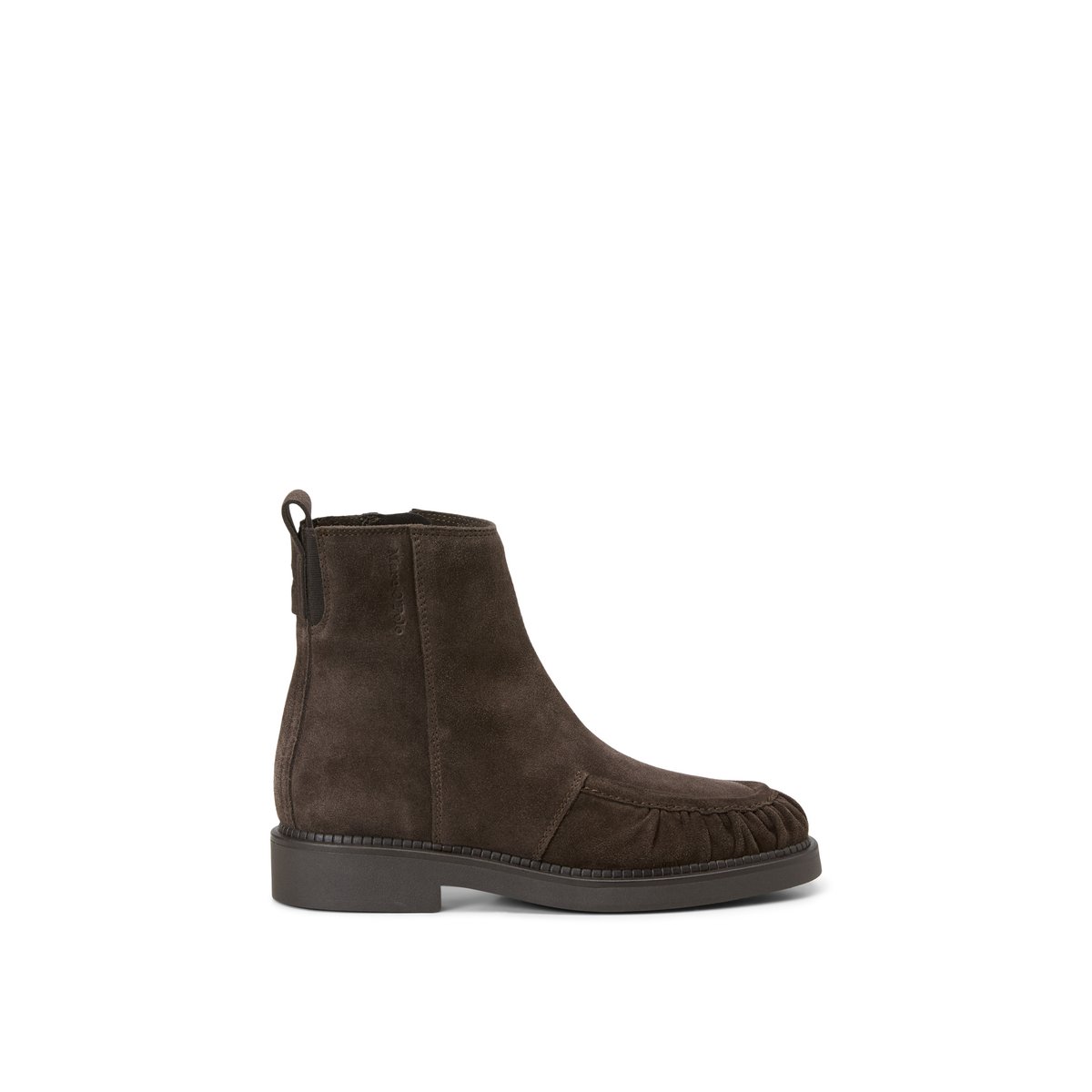 Bottines modèle Erin en cuir velours huilé marron foncé, MARC O'POLO