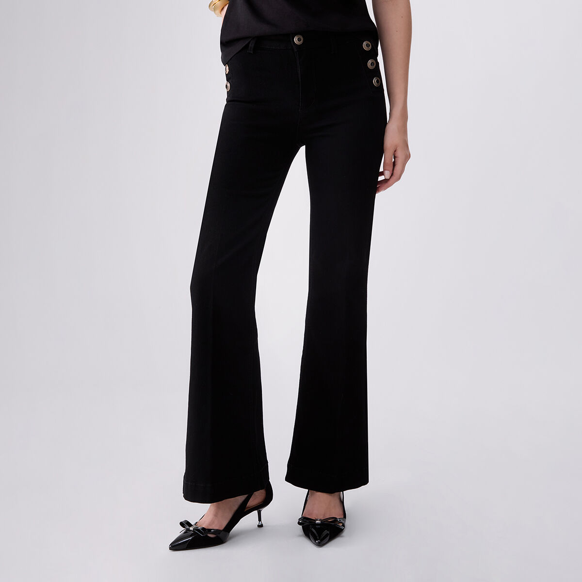 Jean flare avec boutons bijou denim noir, LIU JO