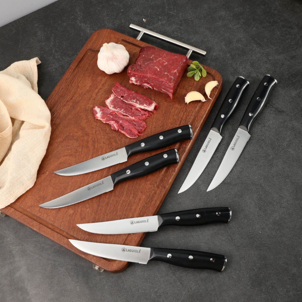 Set de 6 couteaux à steak - "Gleam" couleur unique, LAGUIOLE CUISSON