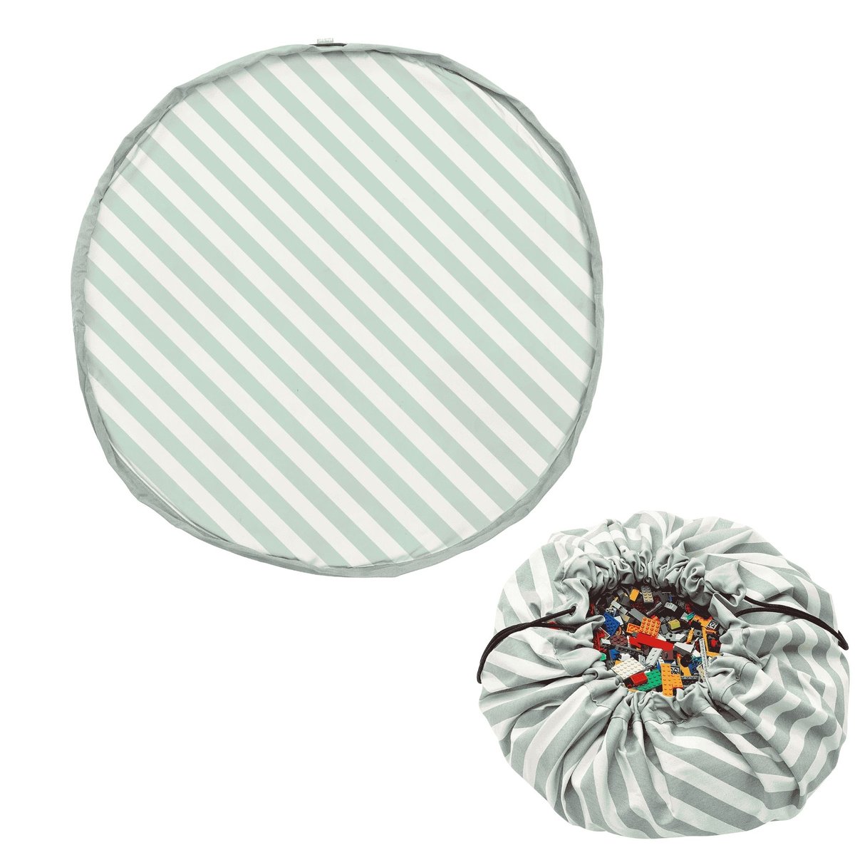 play&go - tapis de jeu & sac à jouets - stripes green ecru/vert, PLAY ET GO