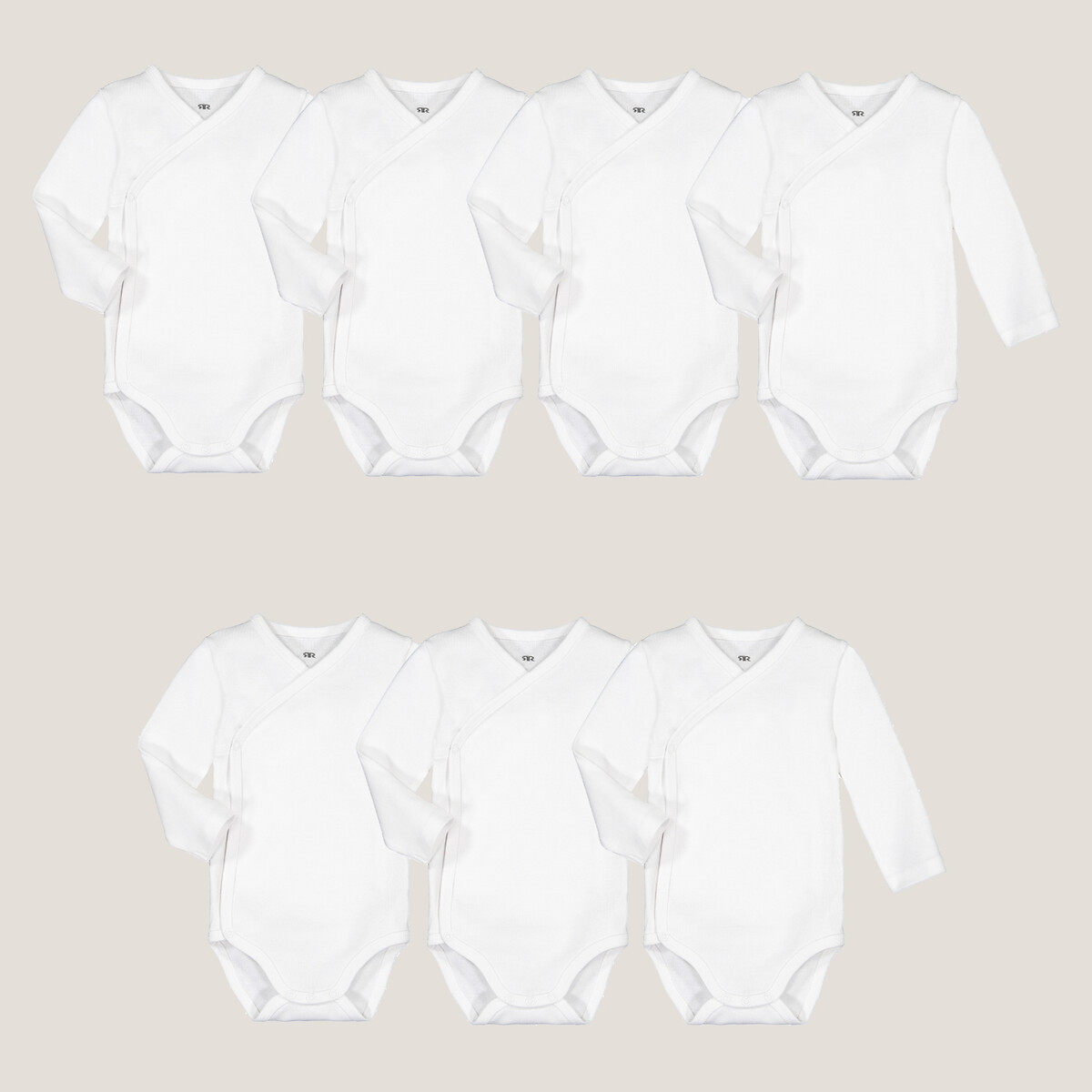 Lot de 7 bodies naissance unis blanc, LA REDOUTE COLLECTIONS