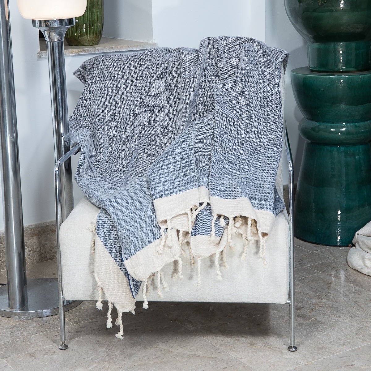 Plaid coton MONTANA bleu, FEBRONIE