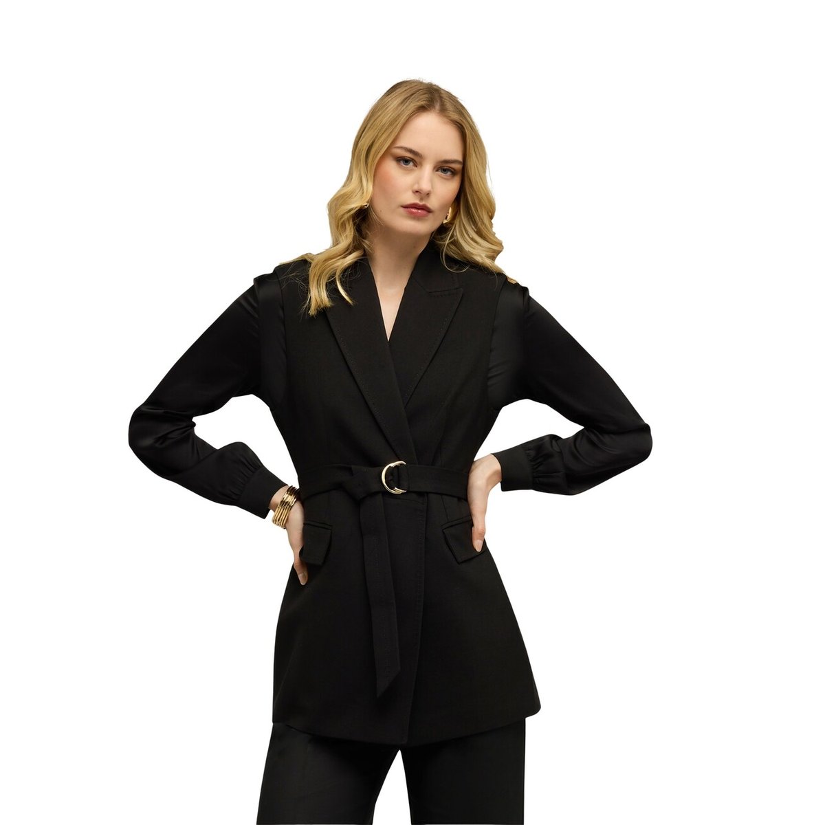 Gilet double boutonnage avec ceinture burgundy, MOTIVI