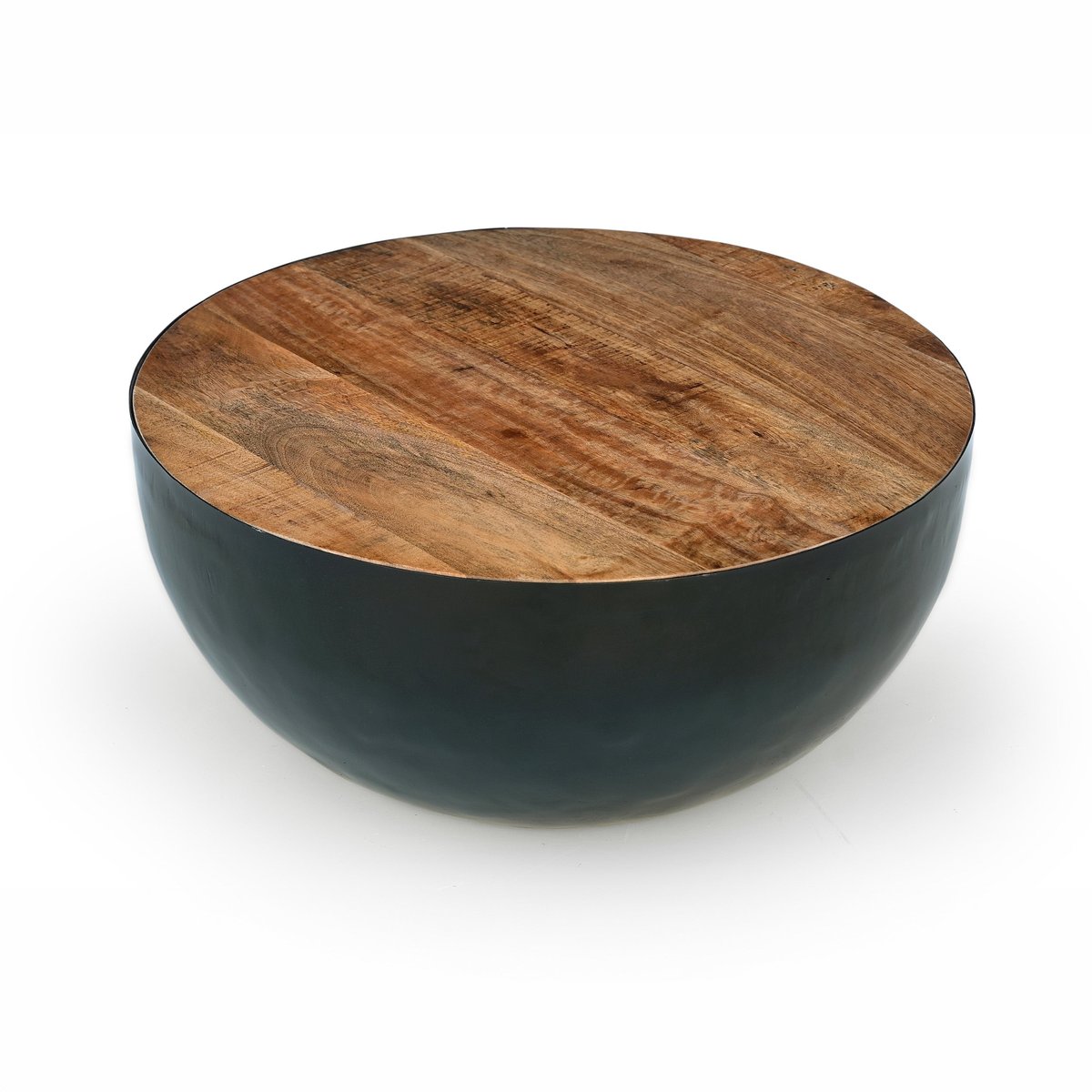 Table basse ronde en bois massif et métal D70 cm - TAJY bois foncé et noir, MAISON PAVANE