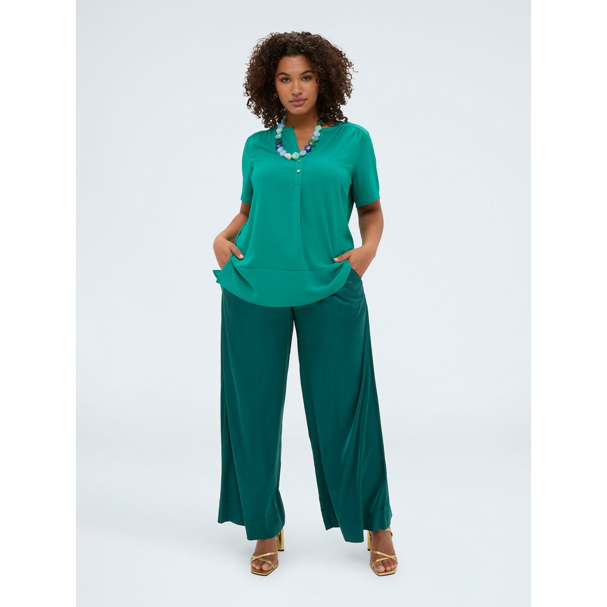 T-shirt avec boutons green water, FIORELLA RUBINO