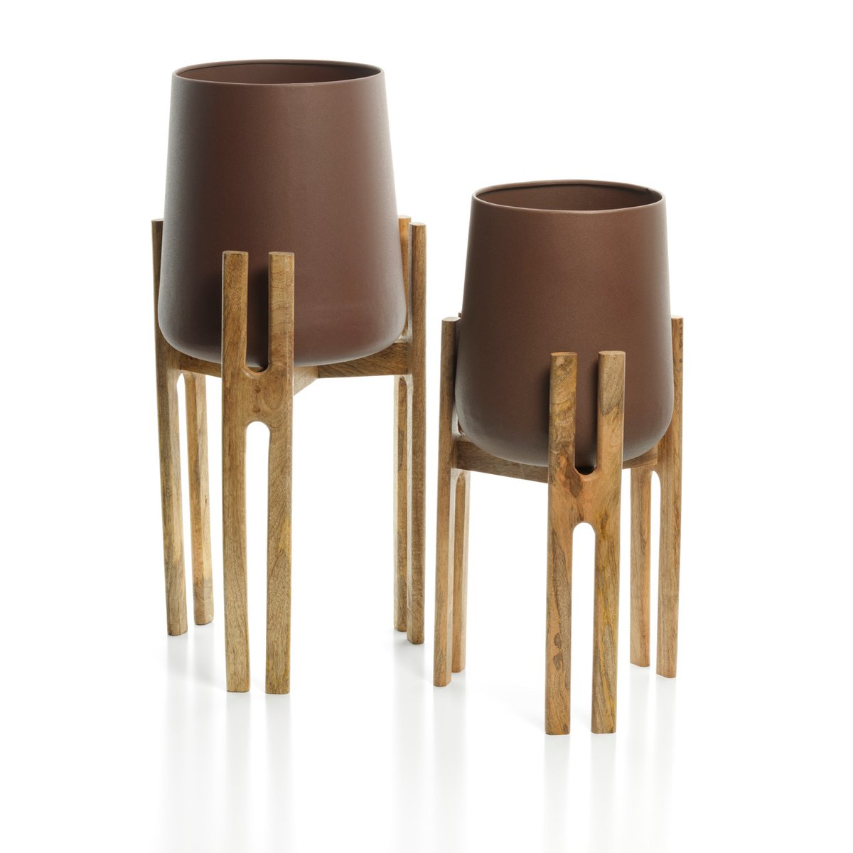 Cache-pot en laiton et bois FORKED brun naturel, BAZAR BIZAR