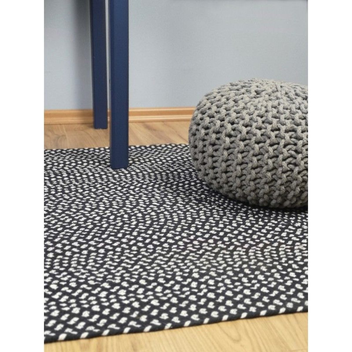 Tapis coton rond ALLEN noir/blanc, NATTIOT