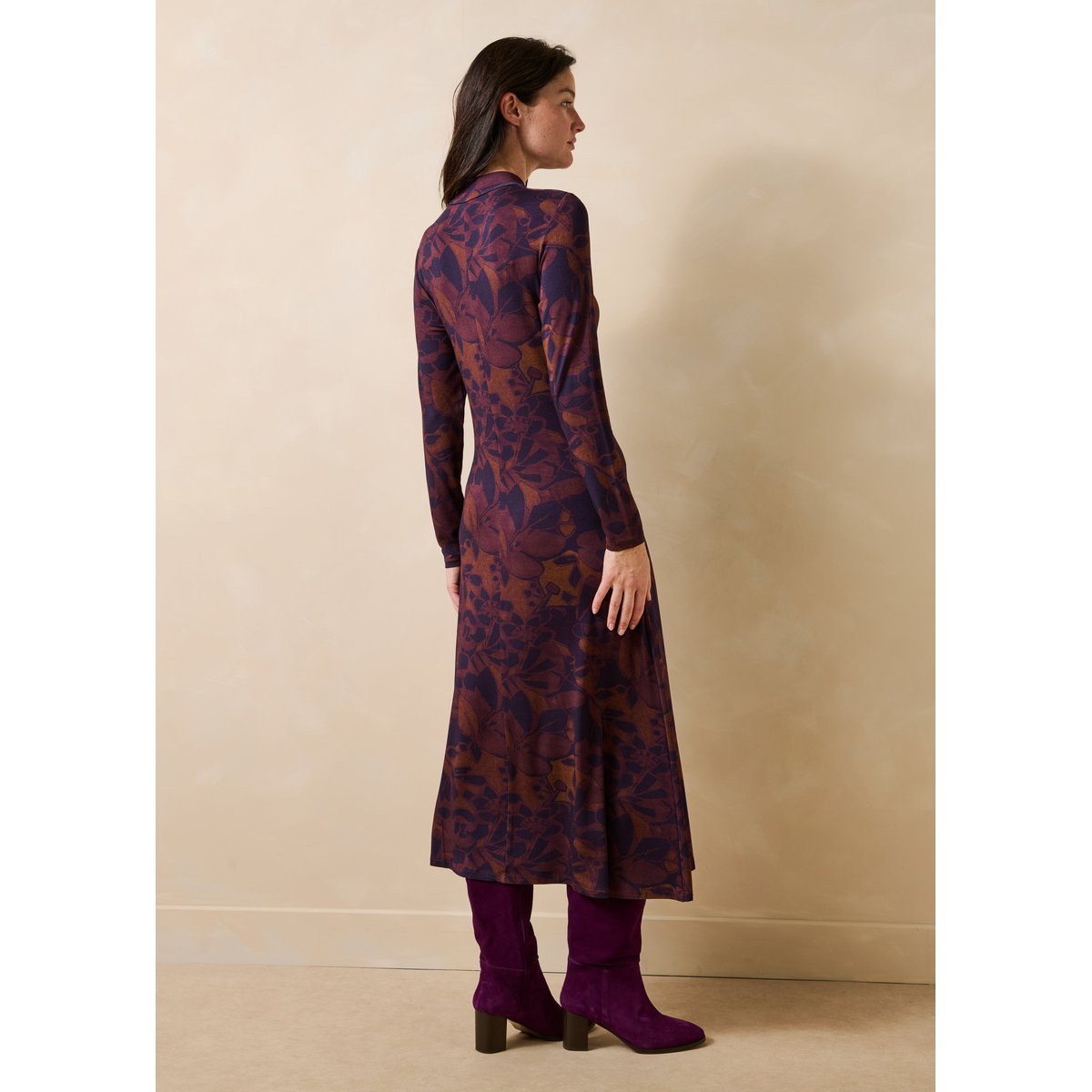 Robe longue à imprimé manches longues viola/tandoori, LA FEE MARABOUTEE